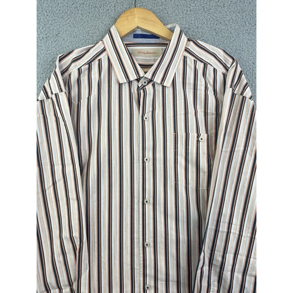 Tommy Bahama Shirt Mens 2XL Orange Multicolor Striped L/S Button Up Cotton - Picture 1 of 11